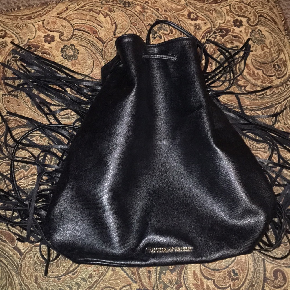 Victoria Secret black fringe purse/back pack -NEW